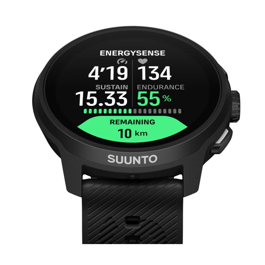 Suunto Run 2 All Black - vista lateral con EnergySense en pantalla