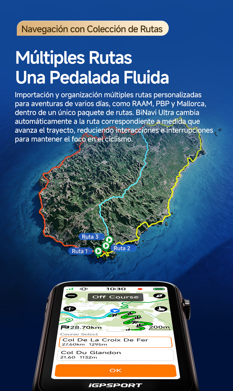 Navegación con colección de rutas del iGPSPORT BiNavi Ultra para viajes de varios días