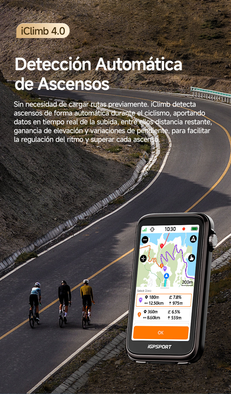 iClimb 4.0 del iGPSPORT BiNavi Ultra: detección automática de subidas en un puerto de montaña