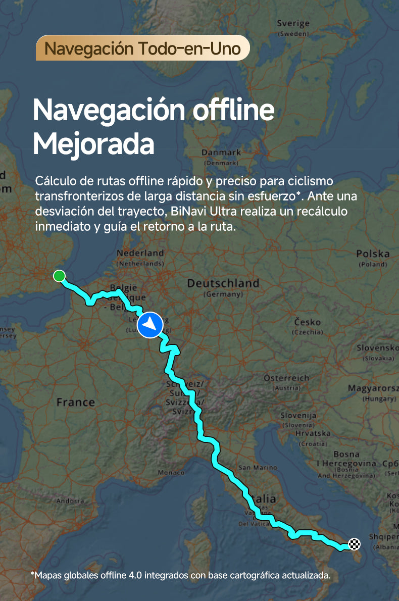 Navegación offline del iGPSPORT BiNavi Ultra con cálculo de rutas transfronterizas por Europa