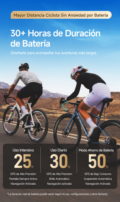 Autonomía del iGPSPORT BiNavi Ultra: 25 h uso intensivo, 30 h uso diario y 50 h en modo ahorro
