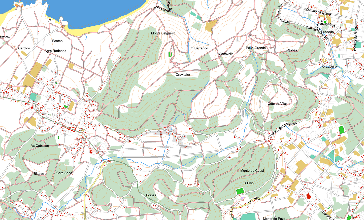 Detalle del Mapa Vectorial Bikespot con red de caminos y senderos para TwoNav