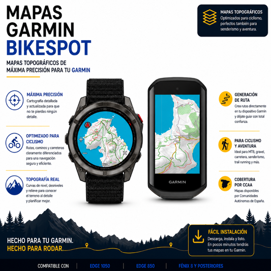 Mapa Garmin Bikespot - cartografía topográfica para ciclismo por Comunidad Autónoma