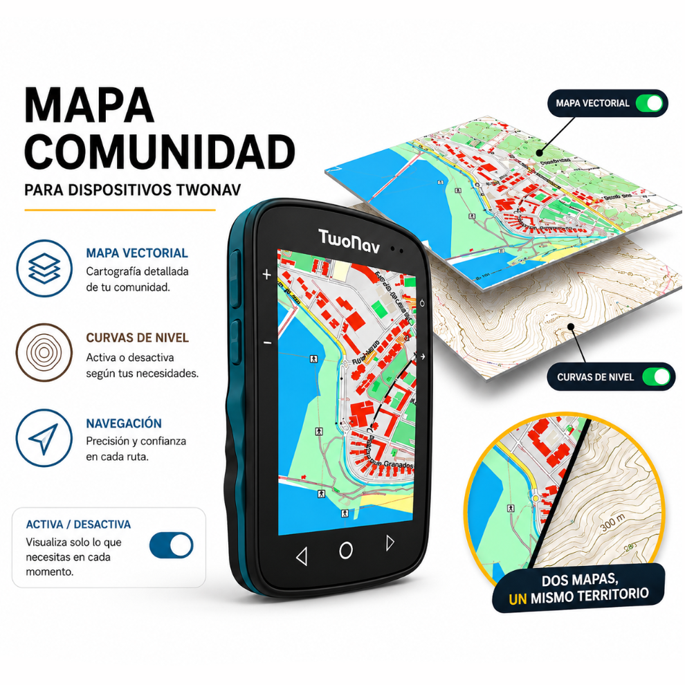 Mapa Vectorial + Curvas de Nivel Bikespot para TwoNav por Comunidad Autónoma