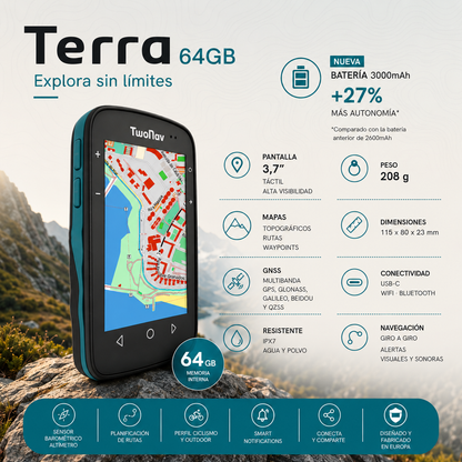 TwoNav Terra 64 GB - nueva versión con batería de 3000 mAh y hasta 19 horas de autonomía