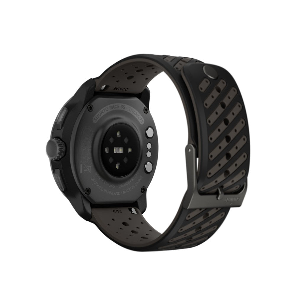 Suunto Race 3S Titanium Black, vista trasera con sensor de frecuencia cardíaca
