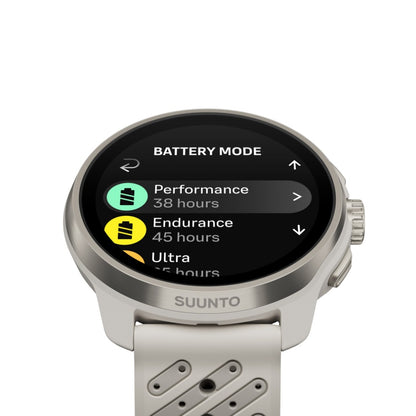 Suunto Race 3S Titanium Feather, pantalla de modos de batería