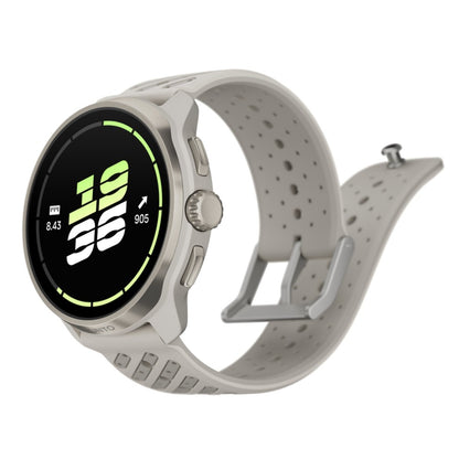 Suunto Race 3S Titanium Feather, vista en perspectiva con datos de carrera