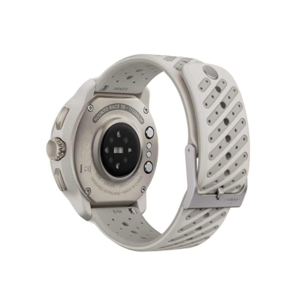 Suunto Race 3S Titanium Feather, vista trasera con sensor de frecuencia cardíaca