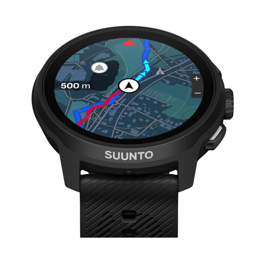 Suunto Run 2 All Black - vista lateral con mapa offline en pantalla