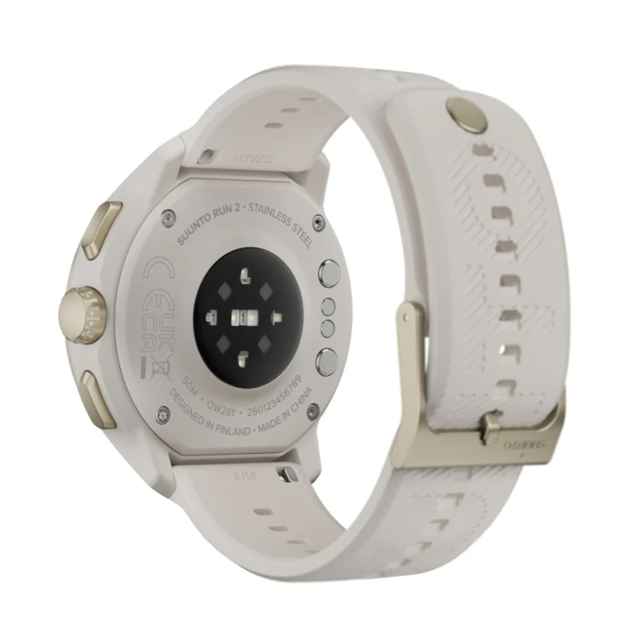 Suunto Run 2 Feather Gold - parte trasera con sensor de frecuencia cardíaca de 12 canales