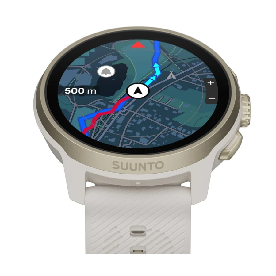 Suunto Run 2 Feather Gold - vista lateral con mapa offline en pantalla