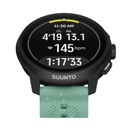 Suunto Run 2 Aloe Green - vista lateral con duración de entrenamiento en pantalla