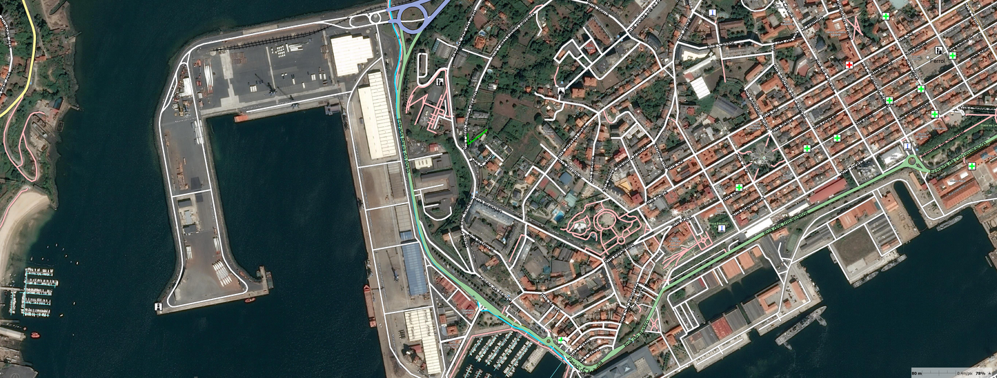 Mapa Vectorial Bikespot superpuesto sobre ortofoto en TwoNav