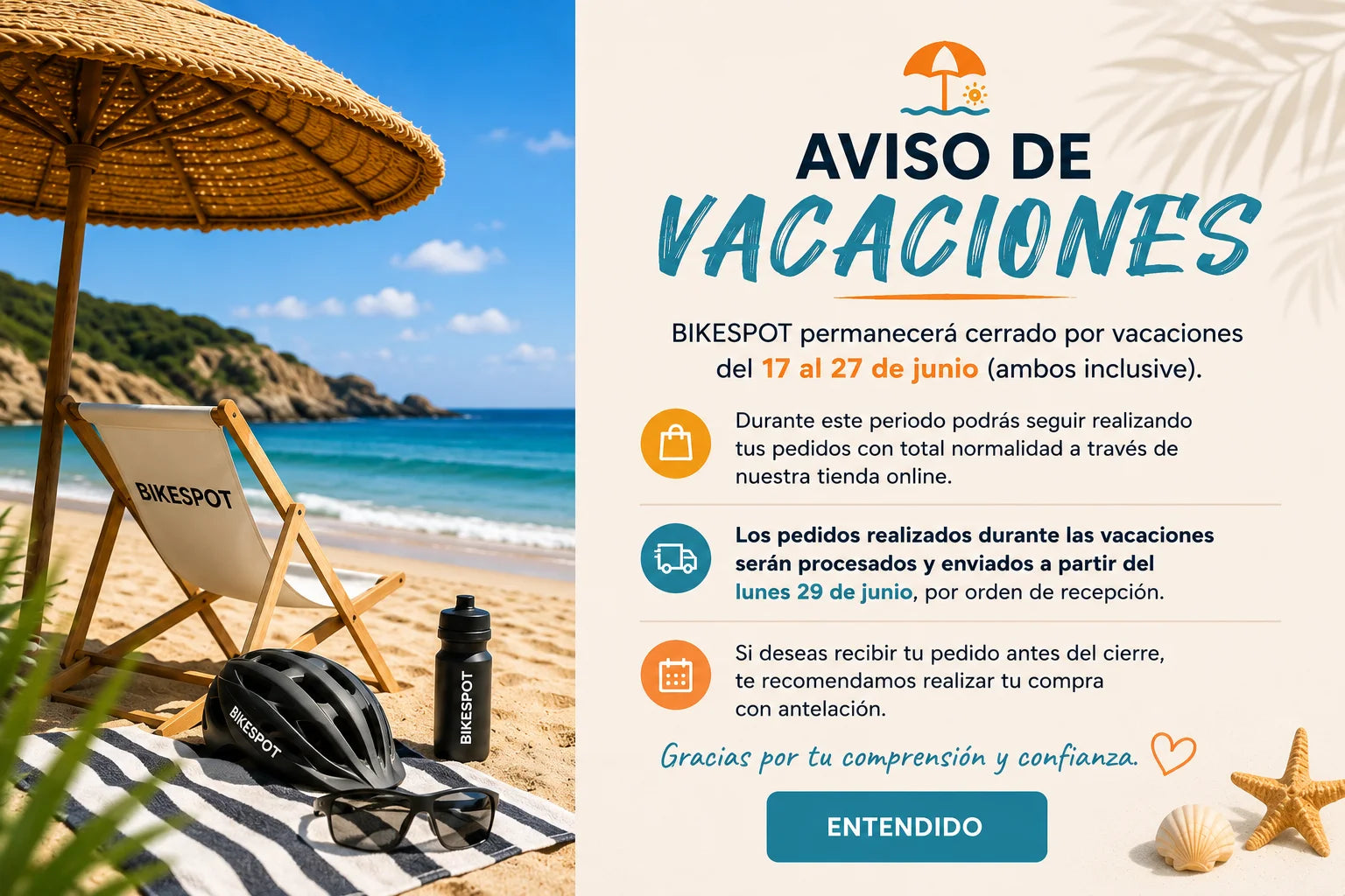 Aviso vacaciones BikeSpot